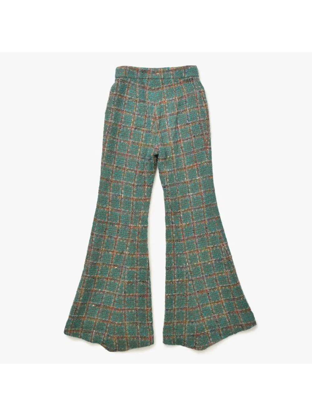 Chanel Tweed Flare Pants CC Logo Green Multicolor
